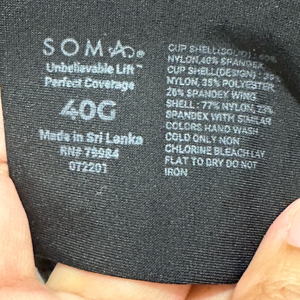 SOMA Unbelievable Lift Perfect Coverage Sheer Black Underwire Unlined Bra Sz 40G - Picture 4 of 4